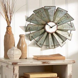 New Metal Rustic Farmhouse Windmill Blade Clock